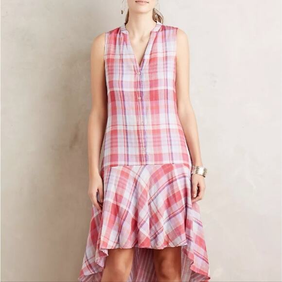 Maeve Anthropologie Pipa Plaid Sleeveless Hi Low Swing Dress - Picture 1 of 14